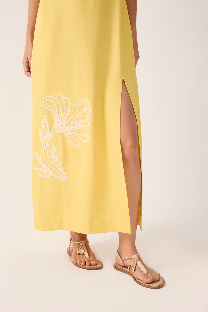 Vestido Cropped Linho Bordado Peixe