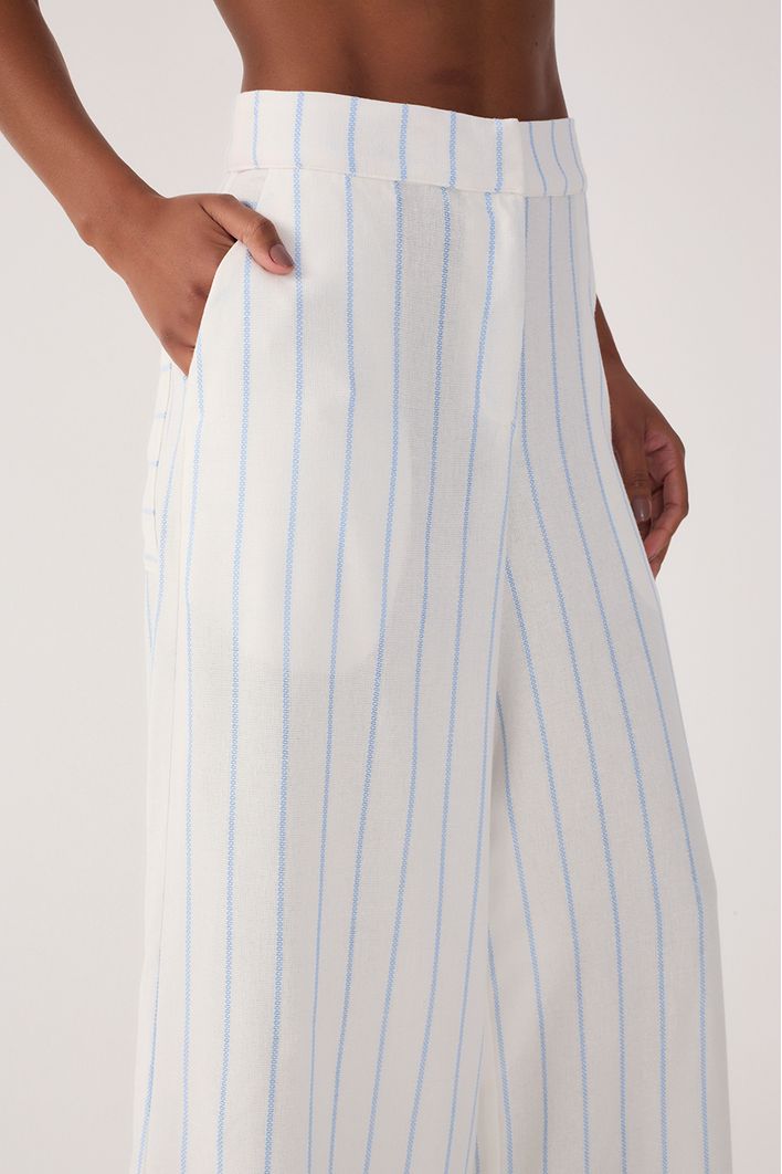 Calça Cropped Linho Listrado