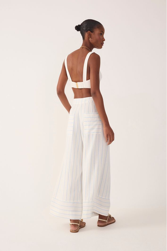 Calça Cropped Linho Listrado
