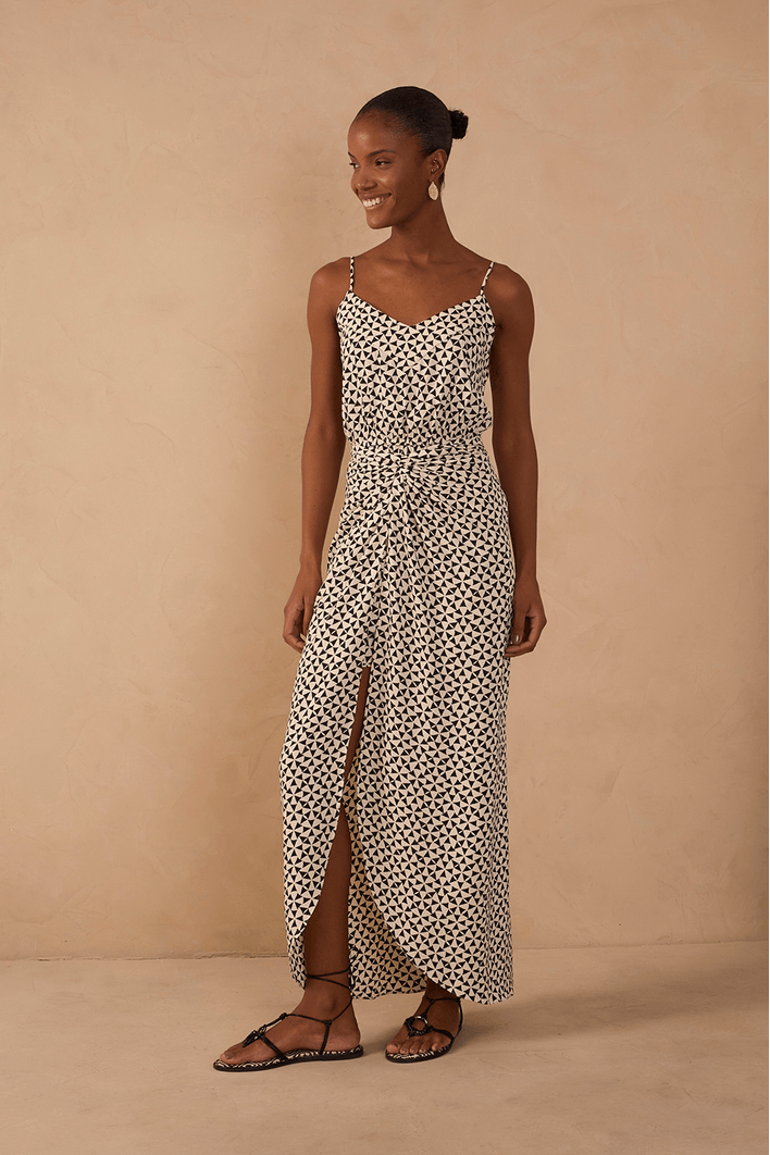 Vestido Cropped Crepe Estampa Vento