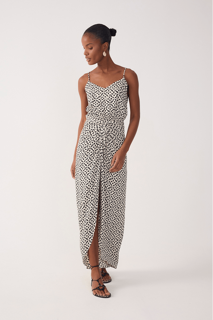 Vestido Cropped Crepe Estampa Vento