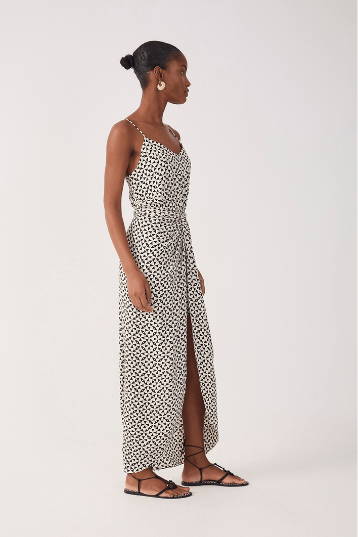 Vestido Cropped Crepe Estampa Vento