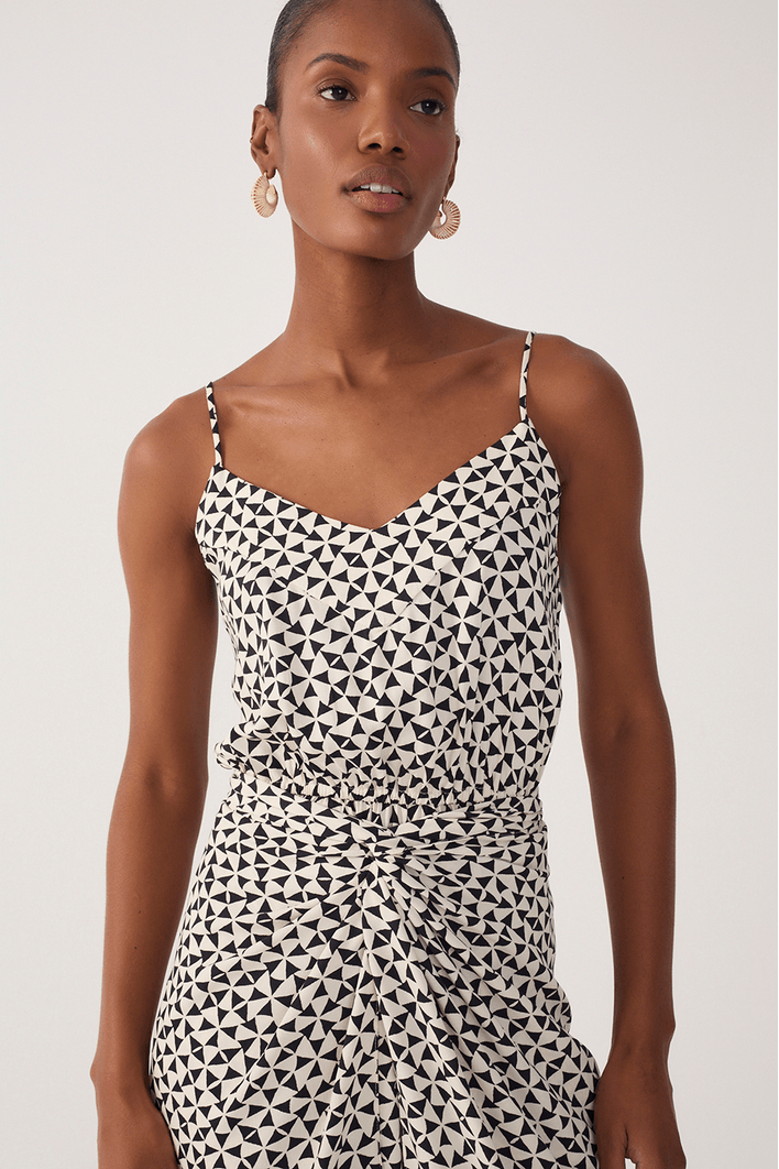 Vestido Cropped Crepe Estampa Vento