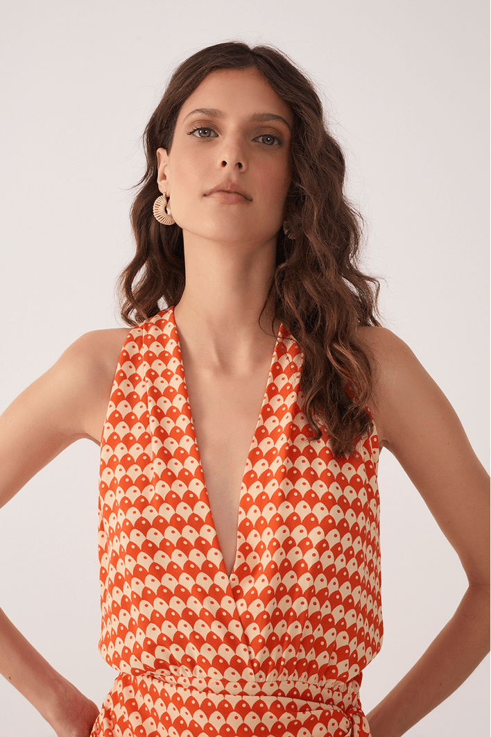 Vestido Estampa Escama Vermelha