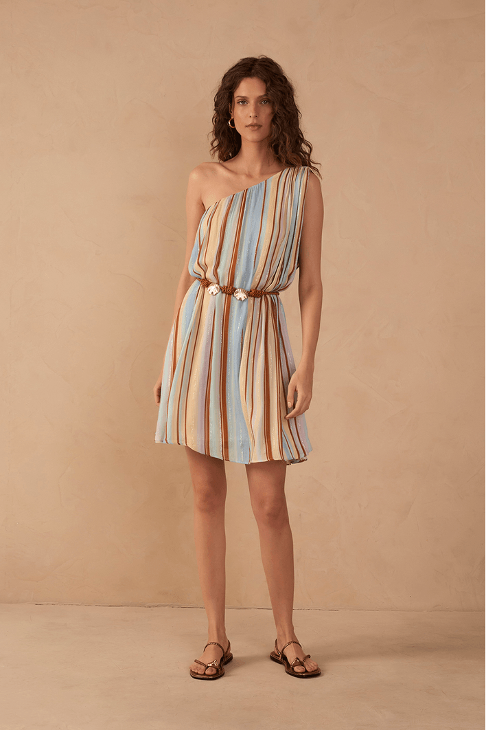 Vestido Lurex Estampa Listra Céu