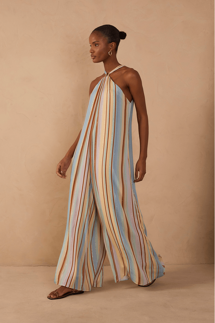 Macacão Lurex Estampa Listra Céu