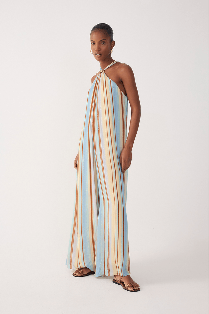 Macacão Lurex Estampa Listra Céu