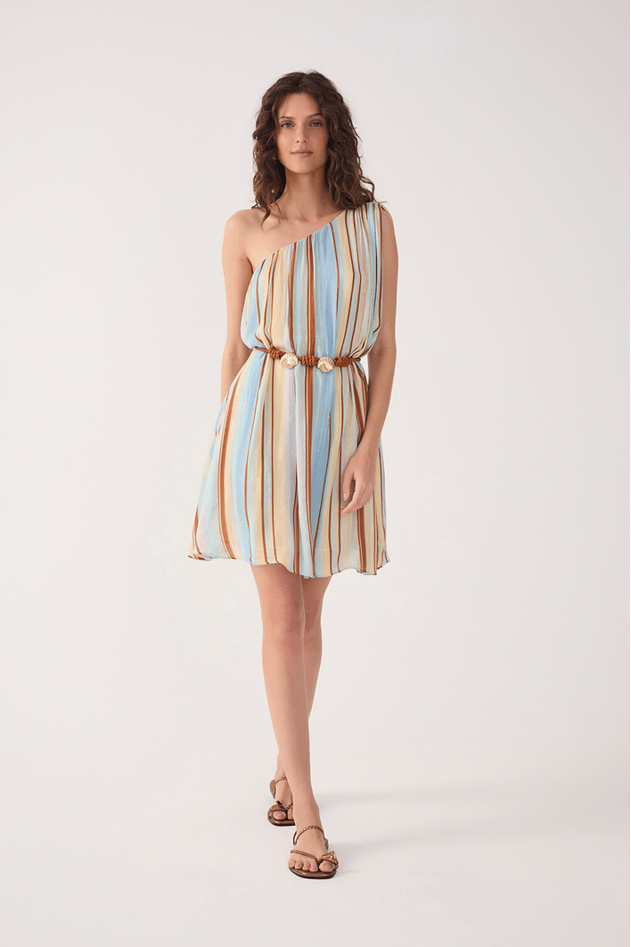 Vestido Lurex Estampa Listra Céu