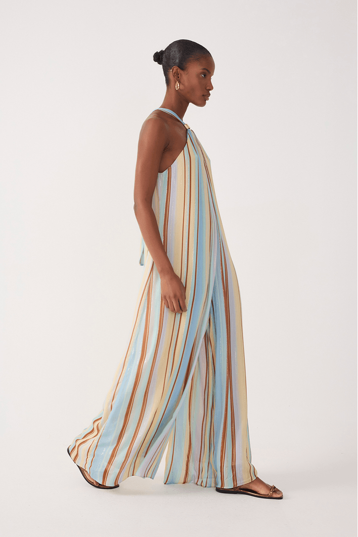 Macacão Lurex Estampa Listra Céu