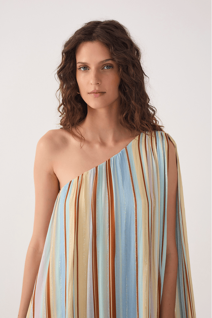 Vestido Lurex Estampa Listra Céu