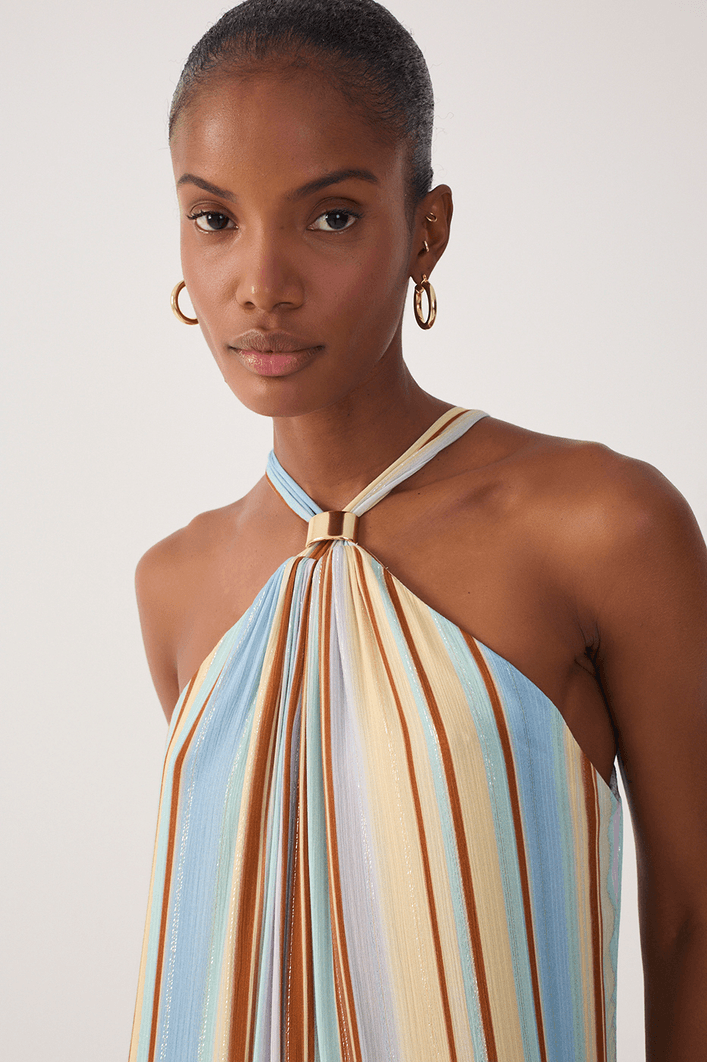 Macacão Lurex Estampa Listra Céu