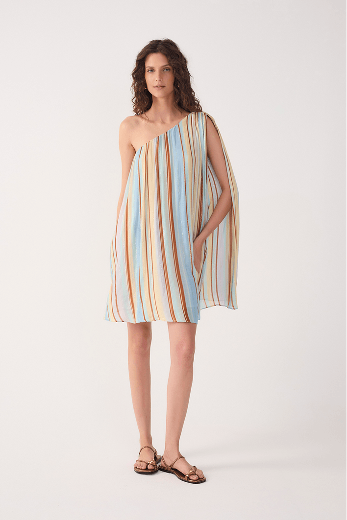 Vestido Lurex Estampa Listra Céu