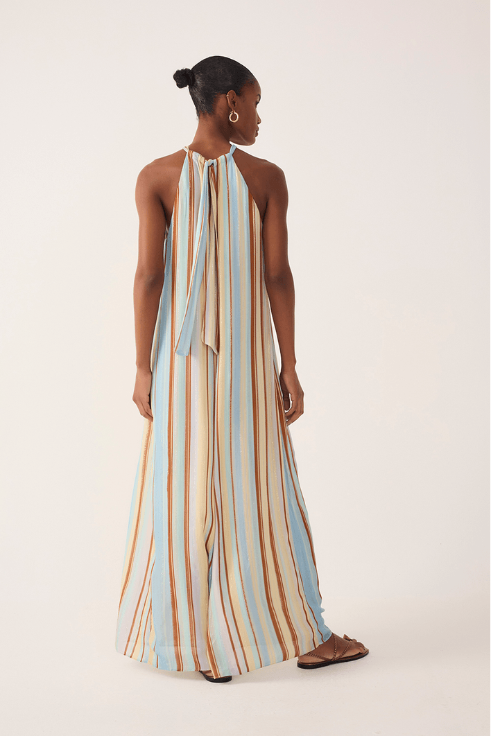 Macacão Lurex Estampa Listra Céu