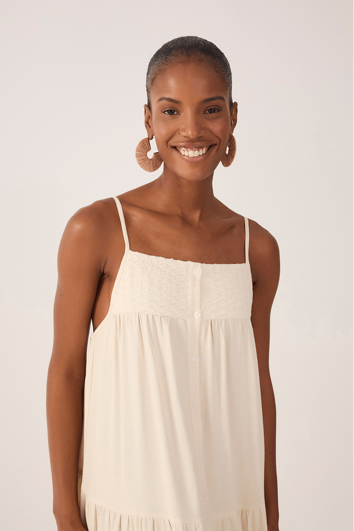 Vestido Cropped Linho Pala Bordada