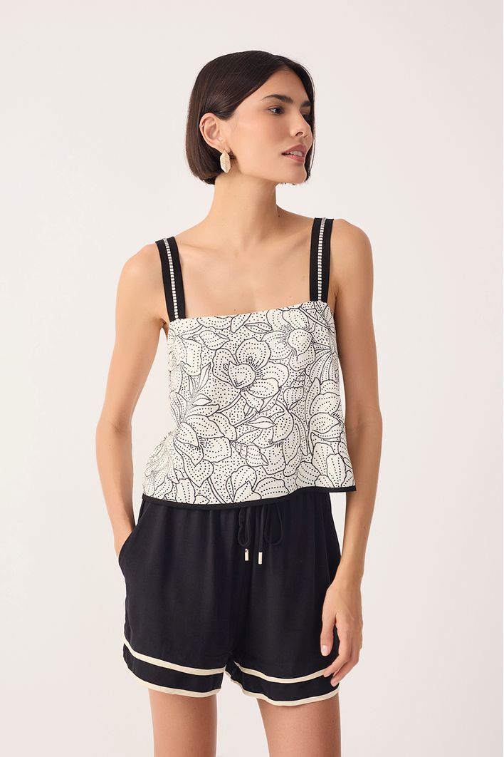 Blusa Linho Estampa Ponto A Ponto