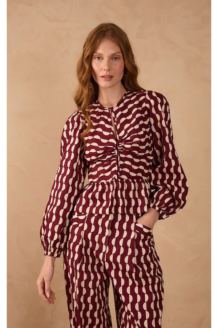 Blusa Peplum Tricoline Estampa Copa