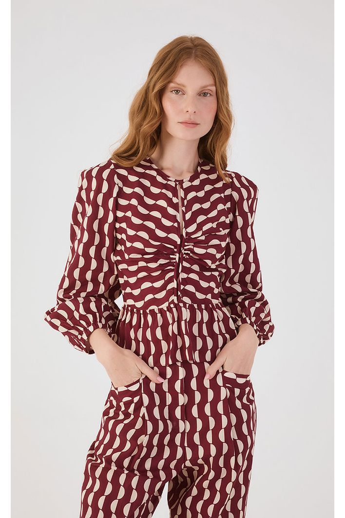 Blusa Peplum Tricoline Estampa Copa