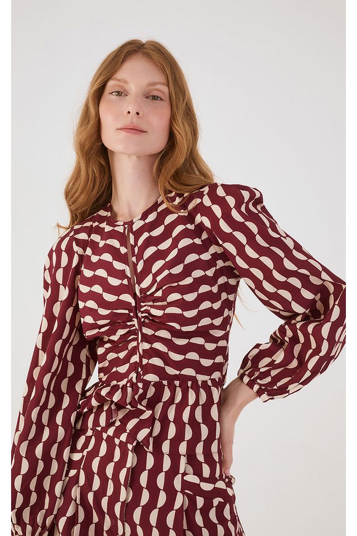 Blusa Peplum Tricoline Estampa Copa