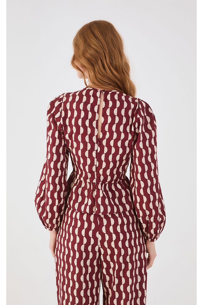 Blusa Peplum Tricoline Estampa Copa