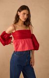 Blusa Algodão Bicolor Manga Balonê