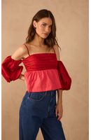 Blusa Algodão Bicolor Manga Balonê