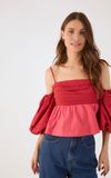 Blusa Algodão Bicolor Manga Balonê