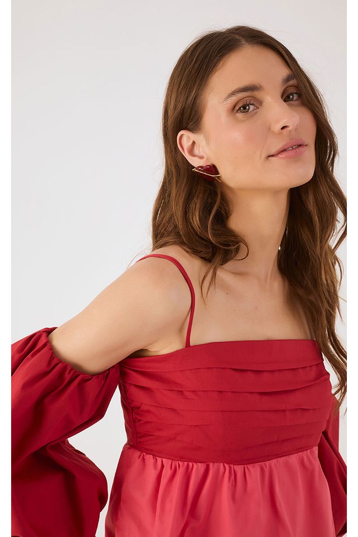 Blusa Algodão Bicolor Manga Balonê