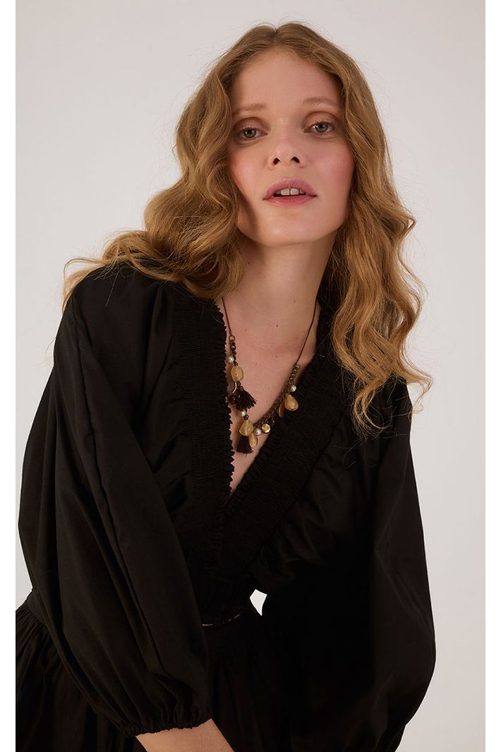 latte620　レディース　BLK S Blusa Algodão Pala Lastex - 02.08.3061|468