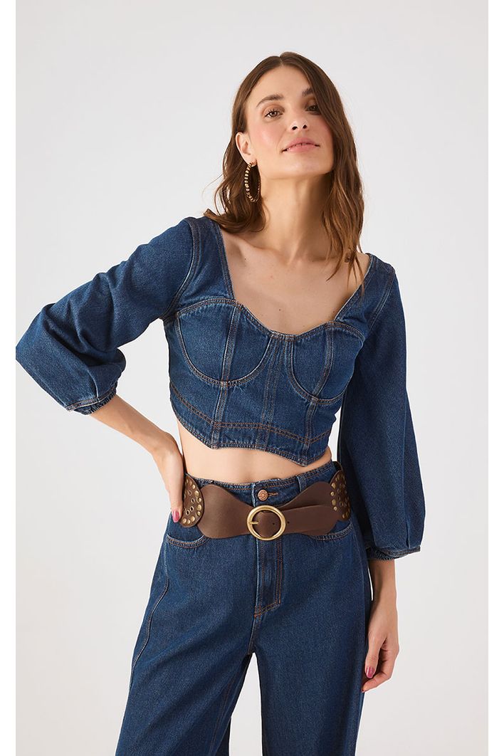 Blusa Jeans Com Manga