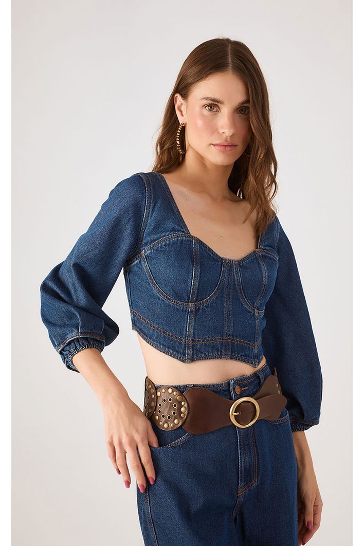 Blusa Jeans Com Manga