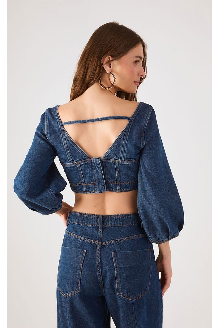 Blusa Jeans Com Manga
