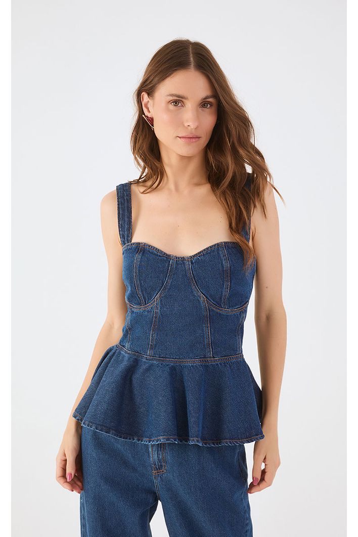 Blusa Jeans Peplum