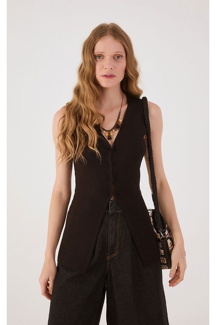 Blusa Tricot Colete Alongado