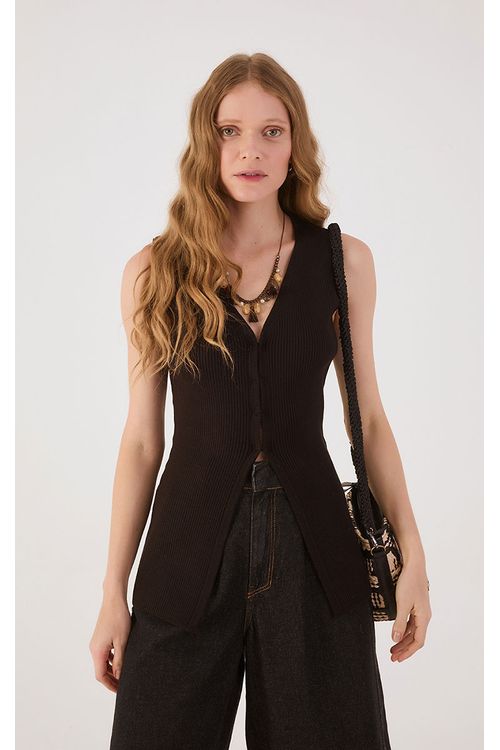 Blusa Tricot Colete Alongado