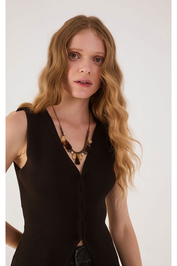 Blusa Tricot Colete Alongado