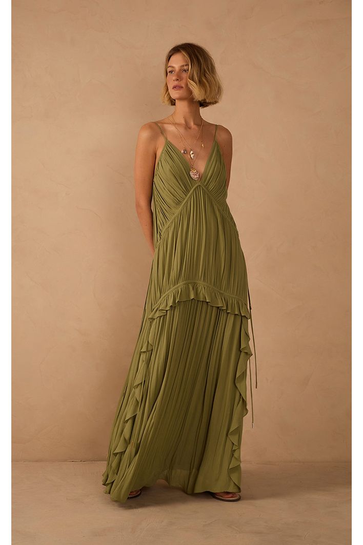 Vestido Longo Crepe Drapeado