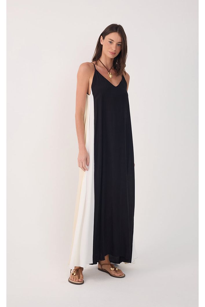 Vestido Cropped Crepe Recortes Color