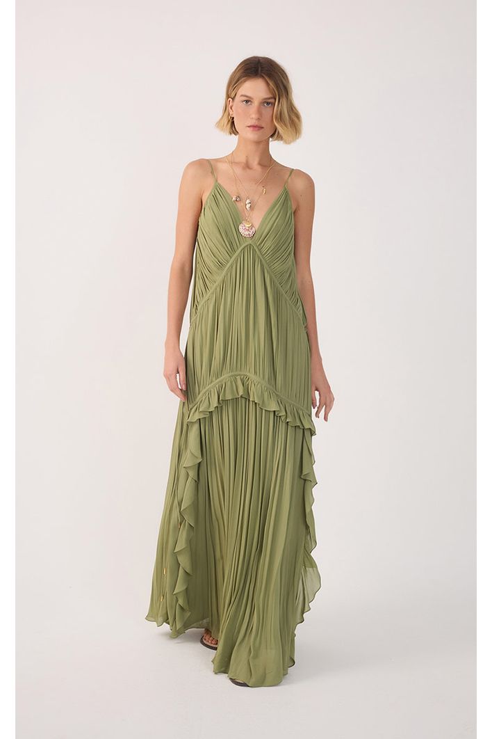 Vestido Longo Crepe Drapeado