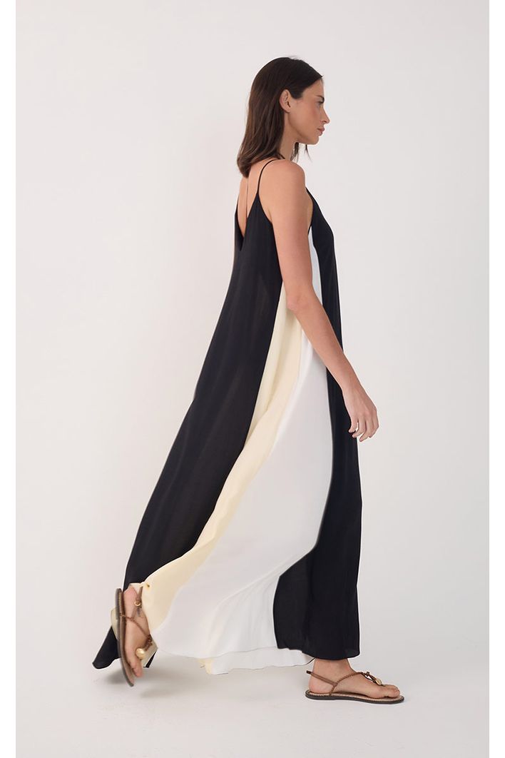 Vestido Cropped Crepe Recortes Color