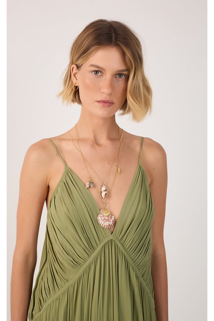 Vestido Longo Crepe Drapeado