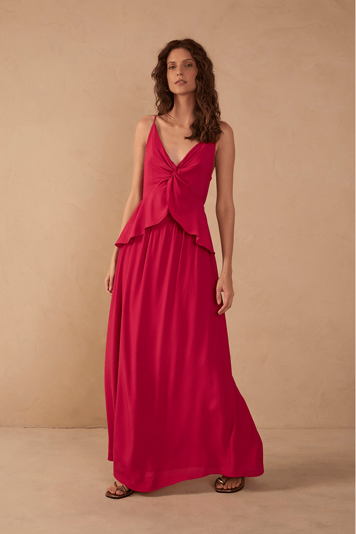 Vestido Longo Crepe Busto Torcido
