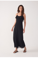 Vestido Cropped Crepe Decote Babado