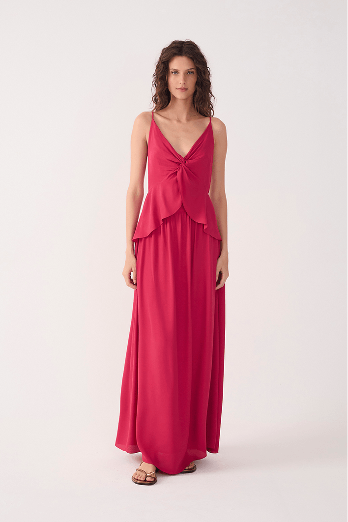 Vestido Longo Crepe Busto Torcido