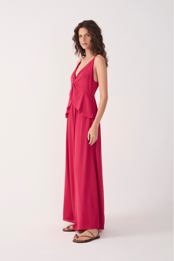 Vestido Longo Crepe Busto Torcido