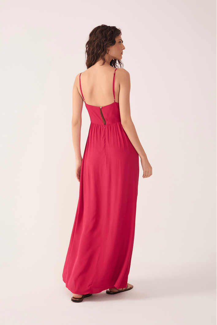 Vestido Longo Crepe Busto Torcido