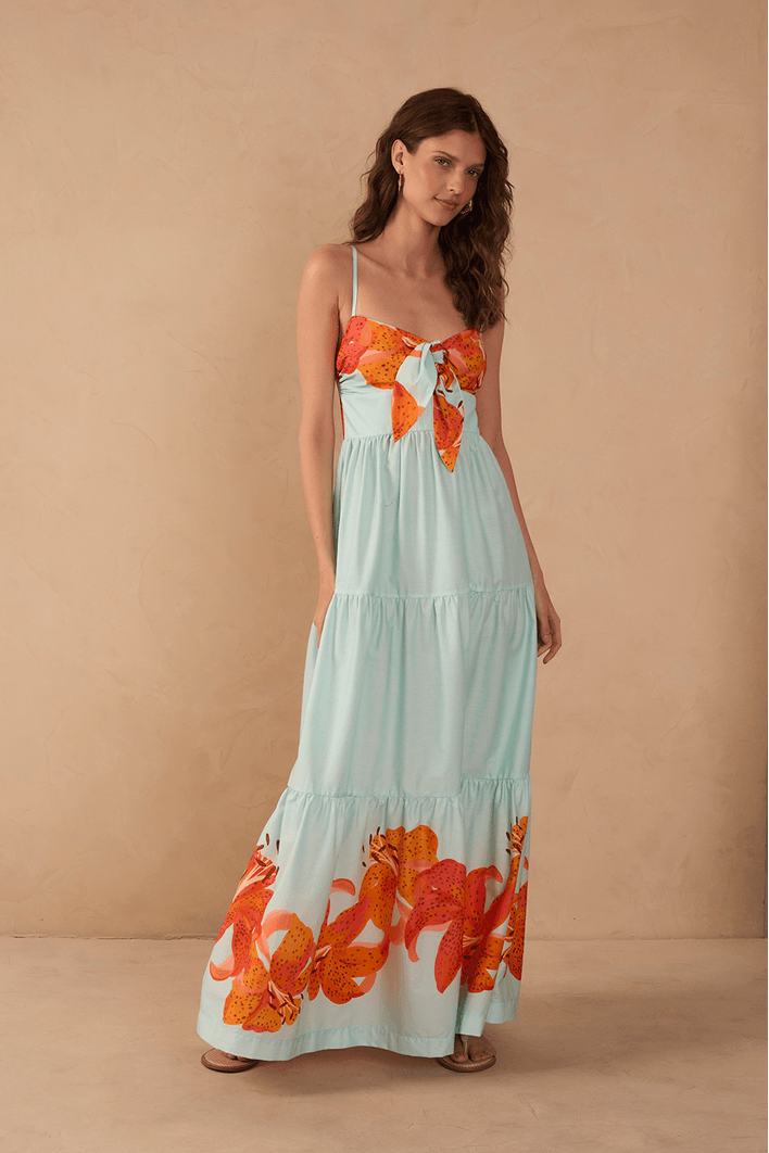 Vestido Cropped Tricoline Estampa Lírios