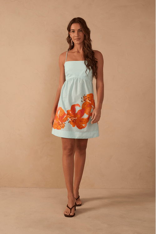 Vestido Tricoline Estampa Lírios