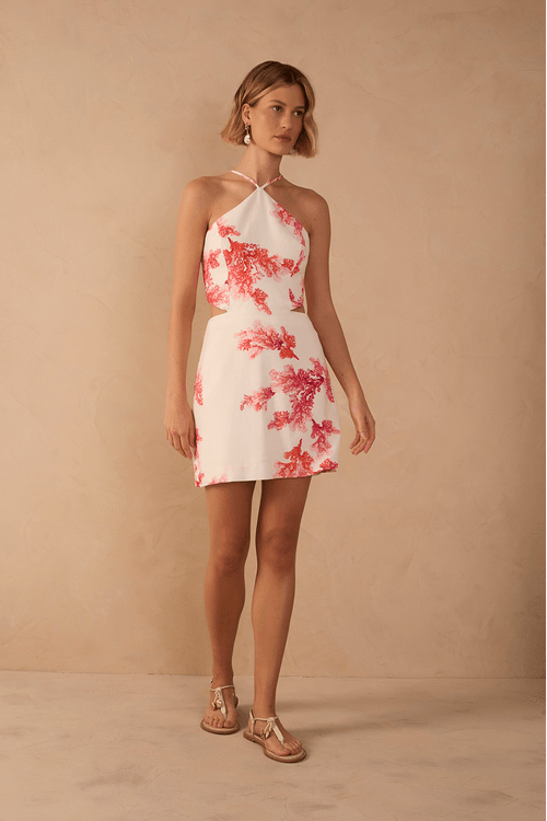 Vestido Linho Estampa Coral