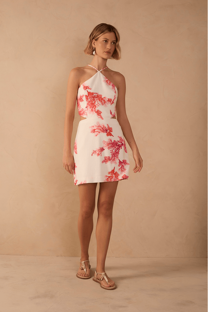 Vestido Linho Estampa Coral