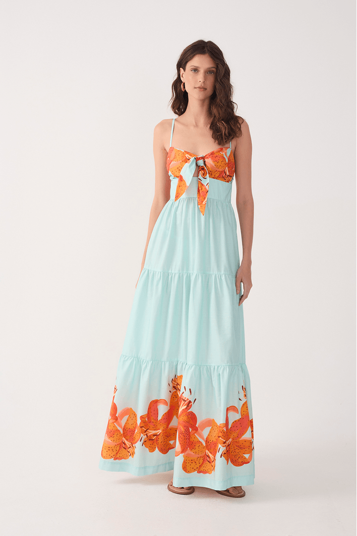 Vestido Cropped Tricoline Estampa Lírios